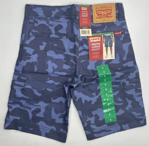 Boys Size 8 Levi's Youth Boys' Cargo Shorts Adjustable Waistband Blue Camo - Picture 1 of 7