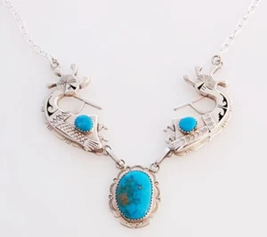 Navajo Sterling Silber mit Türkis Kokopelli Halskette von Nelson Morgan - Bild 1 von 3