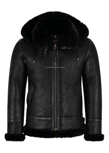 Men's Aviator RAF Classic B3 BLACK Sheepskin Bomber Flying Real Shearling Jacket - Picture 1 of 9