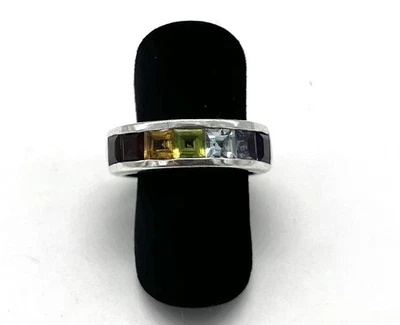 925/- Silberring, simulierte Diamanten, Quadrat, Muster, Gr. 56, 6 mm breit - Bild 1 von 3