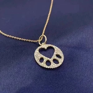 1.5 Ct Round Cut Moissanite Paw Pendant Necklace 18" Chain 14K Yellow Gold Over - Picture 1 of 6