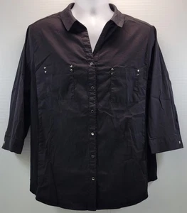 G) Avenue Woman Black 3/4 Sleeve Button Down Shirt 22/24 - Picture 1 of 11