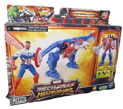 Marvel Mech Strike Mechasaurs Capitão América e Redwing Hasbro Novo - Imagem 1 de 4