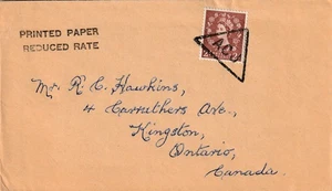 GB to Canada ACJ Triangle Cancel Queen Elizabeth 2d Wilding REDUCED RATE c1960 - Picture 1 of 1