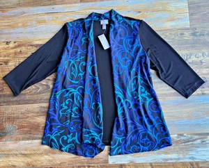 NWT Chico's Travelers Rhea Scroll Open Front Jacket Chiffon Slinky Black Sz.3/XL - Picture 1 of 10