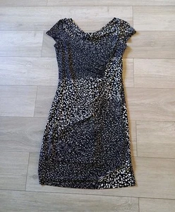 Linea Black & White Abstract Spotted Stretch Dress Ruched Smart Office UK14 - Picture 1 of 18
