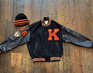 Vintage 1976 Wool High School Varsity Letterman Jacket + Pins & Cap Hat Football - Picture 1 of 17