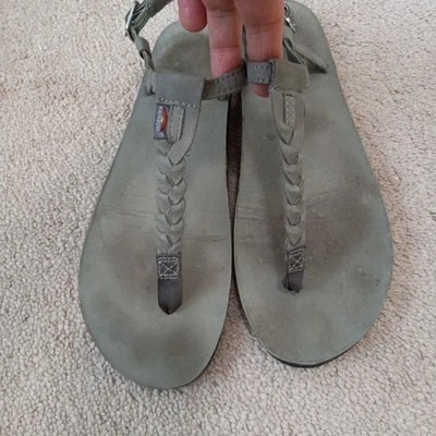 RAINBOW Women's T Strap Green Leather Arch Support Resort Everyday Sandals L 8/9 - Image 1 of 4