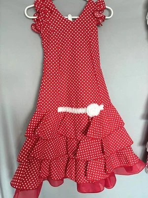 Vestido de Flamenca Niñas Rojo y Blanco - Niño Talla 8 - Hecho en España Foto 1 de 4