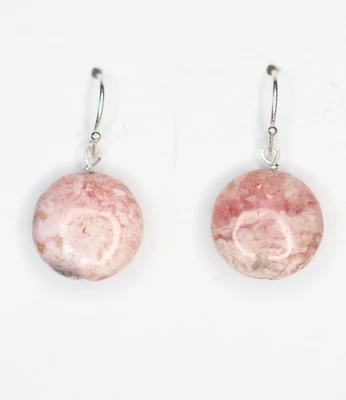 Brincos de rodocrosita rosa 14 mm moeda pedra preciosa natural prata esterlina 925 1" - Imagem 1 de 3