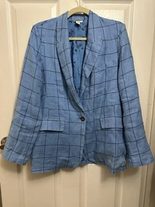 Sundance Blazer Jacket Window Pane Blue Iris Linen One Button Small - Picture 1 of 13