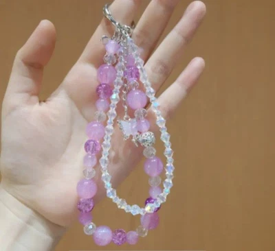 Exquisito encanto/correa de teléfono de cristal mariposa con cuentas púrpura claro con cuentas doble Foto 1 de 4