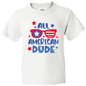 Inktastic 4th Of July All American Dude With Red And Blue Glasses Youth T-Shirt - Picture 1 of 4