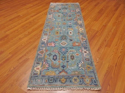 Alfombra turca Oushak, alfombra moderna multicolor, alfombra bohemia hecha a mano, 2,6 x 8 pies Foto 1 de 4