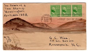 #804 Presidential Series George Washington 1938 FDC - Hand-drawn ACE #217 - Picture 1 of 2