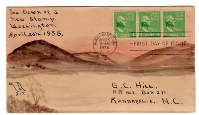 #804 Presidential Series George Washington 1938 FDC - Hand-drawn ACE #217 - Image 1 of 2