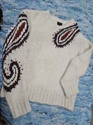 Cárdigan Suéter Vintage Italiano Lana Blanco Patrón Paisley Talla Grande EE. UU. Foto 1 de 4