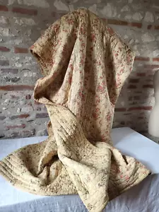 Ancien Couvre lit boutis piqué main imprimé XIXè 222x222cm Old quilted blanket - Imagen 1 de 24