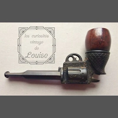 Ancienne pipe revolver bois- Objet de collection fumeur rare - Saint Claude Jura - Photo 1/4