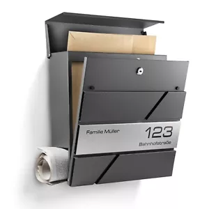 Boîte aux lettres moderne anthracite avec compartiment journaux personnalisée avec appareil de montage. - Photo 1/16