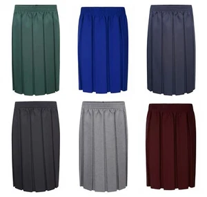 School Girls BOX PLEATED Skirt Elasticated Waist Kids School Uniform 2-18 Years - Picture 1 of 15