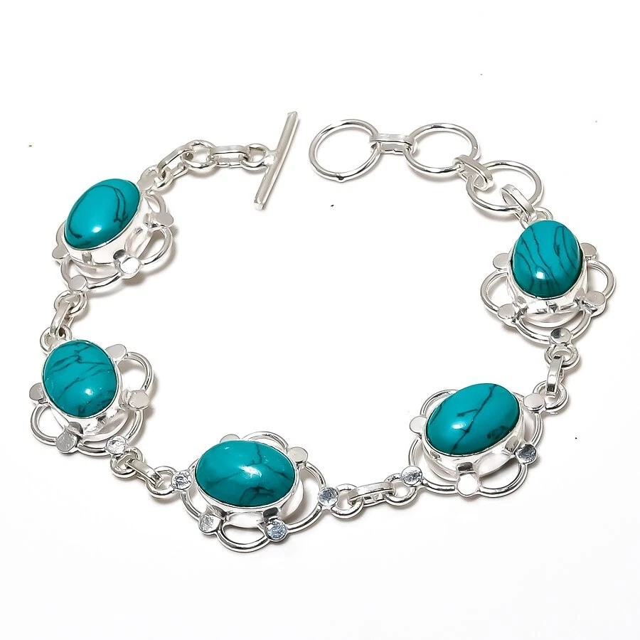 Türkis Edelstein Handgemacht 925 Sterling Silber Schmuck Armband Gr - Bild 1 von 1