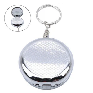 Pill Box Tablet Silver Small Case Holder Container Round Metal Medicine - Picture 1 of 7