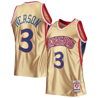 Camiseta deportiva Philadelphia 76ers Allen Iverson Mitchell & Ness Gold 75th NBA Swingman Foto 1 de 3