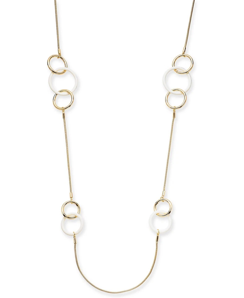Alfani Long Necklace Gold-Tone Beige Circles Interlocking Rings 42"