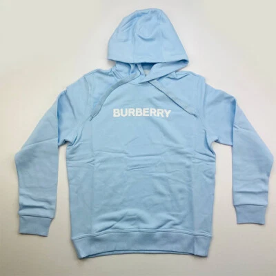Sudadera con capucha manga larga azul pálido estampado logotipo BURBERRY para hombre Foto 1 de 4