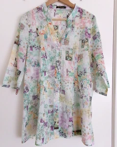 LA STRADA 100% Light Weight Cotton 3/4 Sleeve A-Line Flowy Top Oversized S - Imagen 1 de 4