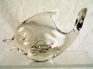 Clear Smoky Glass Dolphin Figurine, Handmade Blown Glass, Looks Like Murano - Picture 1 of 9