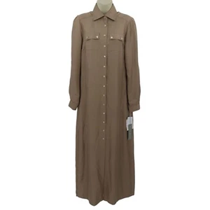 Worth Women 4 Beige All Silk Collared Blouse Button Long Sleeve Shirt Dress NEW - Picture 1 of 9