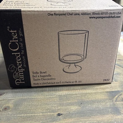 Pampered Chef Trifle Bowl #2832 Glass Bowl & Stand With Plastic Lid In Boxes NEW - Image 1 of 4
