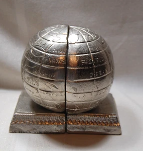 Metal Globe Bookends Decorative Art Deco Vintage Book Ends Book Stands - Picture 1 of 6