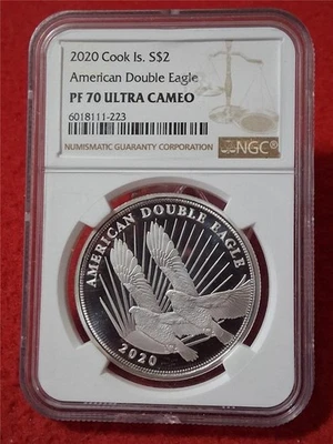 2020 1/2 oz Ilhas Cook S$2 NGC PF70 AMERICAN DOUBLE EAGLE .999 PRATA #MF-5439 - Imagem 1 de 2
