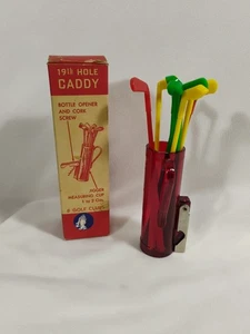 Vintage 50's 19th Hole Golf Bag Caddy Golf Clubs Bottle Opener Corkscrew w/ Box - Picture 1 of 6