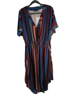 Bloom Chic Dress Womens Multi-Color Muted Stripe Surplice V-Neck NWT Size 12 - Picture 1 of 13