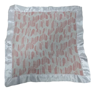 ADEN by Aden & Anais Muslin Pink Hearts Baby Security Blanket White Satin FLAW - Image 1 of 4