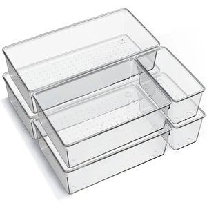 6 Pack Large Clear Plastic Drawer Organizer Trays, Acrylic Kitchen Drawer Org... - Picture 1 of 7