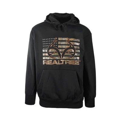 Realtree Men's Hoodie Camo American Flag Antler Logo - Brown, Black, Green — 第 1/4 张图片