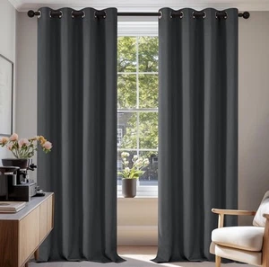 Deconovo Super Soft Solid Thermal Curtains Eyelet 55x79 Inch 2 Panels DarkGray - Picture 1 of 4