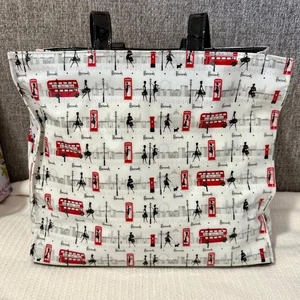 Harrods London Glossy Tote Bag Phone Booth Monochrome PVC/Vinyl Zip Bag - Picture 1 of 4