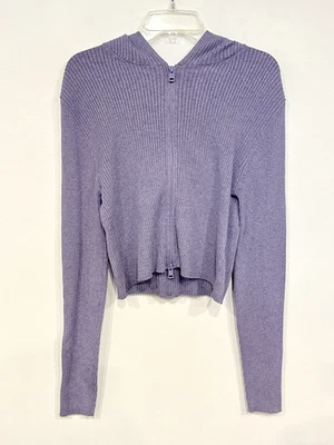 Sudadera corta para mujer American Eagle talla 2XL púrpura acanalada tejida cremallera completa con capucha Foto 1 de 4