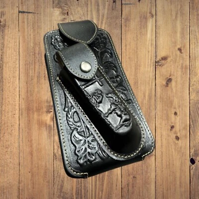 7" COWBOY PRAYER & KNIFE POUCH BELT LOOP CLIP LEATHER WESTERN UNIVERSAL #EH12300 - Image 1 of 4