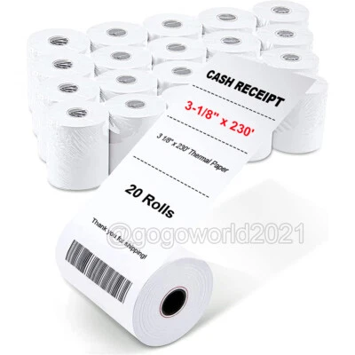 3-1/8" x 230' TERMAL POS IMPRESORA DE RECIBOS ROLLO DE PAPEL LIBRE DE BPA EE. UU. - 20 ROLLOS Foto 1 de 4