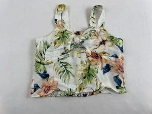 Zara Tank Top Girls Size 13-14 Tropical Floral Cut Out Sleeveless Linen Blend - Picture 1 of 8