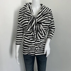Y's Yohji Yamamoto Women's Blouse Size 2 S Black White Stripe Tie Collar Japan - Picture 1 of 8