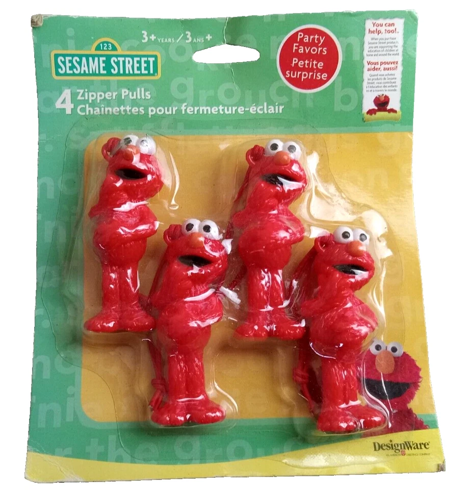 Новый нераспакованный 4 Designware Улица Сезам ELMO молнии тянет вечеринки Favors VHTF - Изображение 1 из 1