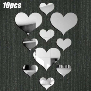 .Mirror Tiles Wall Sticker Heart Self Adhesive Stick On Home Decoration Ornament - Picture 1 of 3